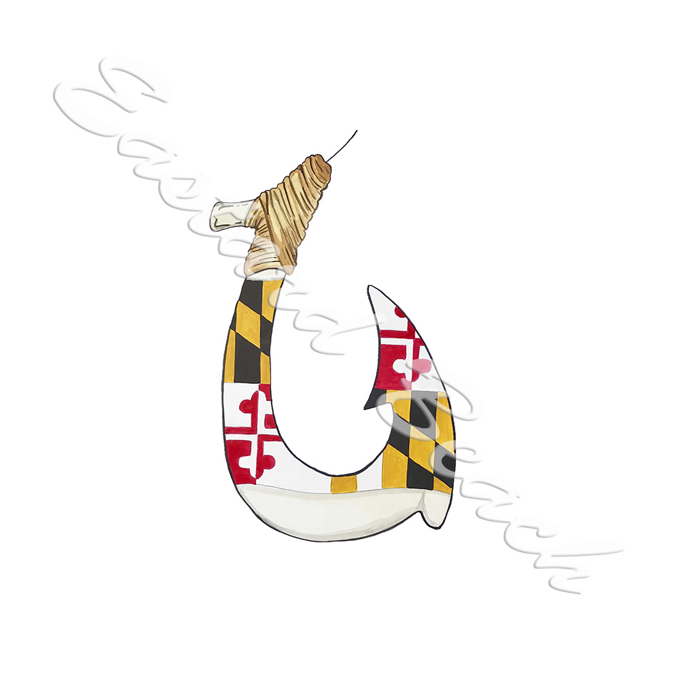 Maryland Flag Hook Fish Hook Decal - Click Image to Close